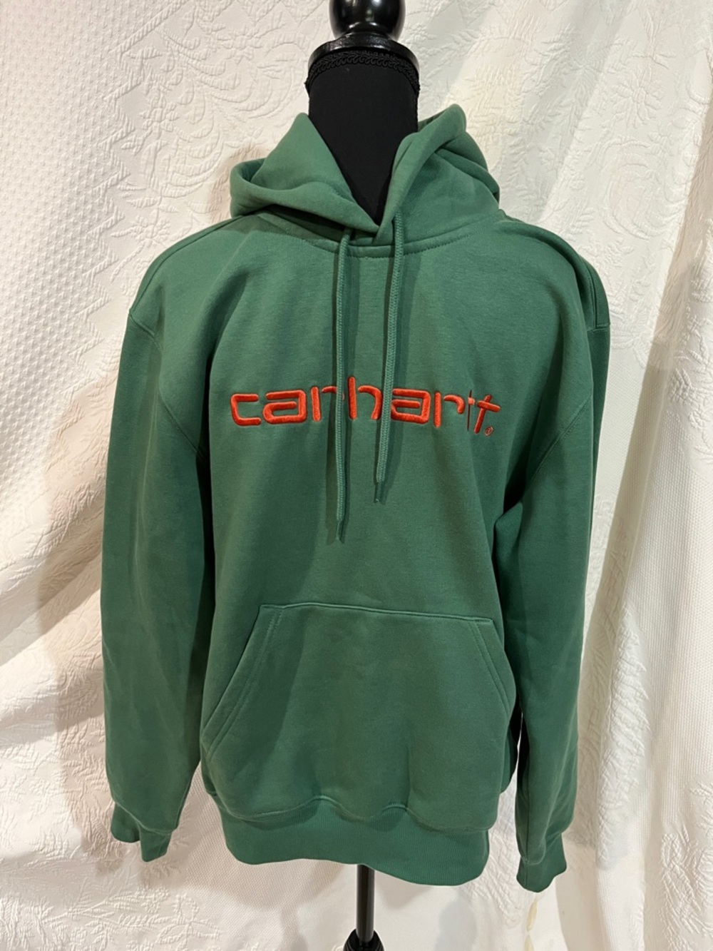 Carhartt Green Pullover Hoodie with Red Logo, size‎ small